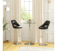 HOMCOM Round Bar Table for 2 People, High Pub Table with Tempered Glass Top