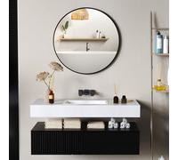 HOMCOM Round Bathroom Mirror, Modern Wall Mirror with Steel Frame, Black - Black