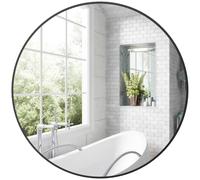 HOMCOM Round Bathroom Mirror, Modern Wall Mirror with Steel Frame, Black