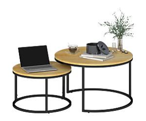 HOMCOM Round Coffee Table Brown 785 x 785 x 465 mm 2 Pieces