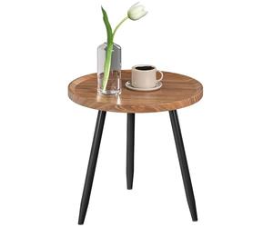 HOMCOM Round Coffee Table, Modern End Side Table with Steel Frame for Small Space, Sofa Beside, Living Room, Chestnut Wood Effect