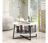 Homcom Round Coffee Table With Storage Shelf And Marble Effect Top, White White