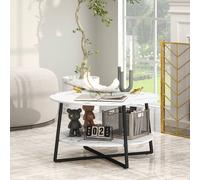 Homcom Round Coffee Table With Storage Shelf And Marble Effect Top, White White One Size