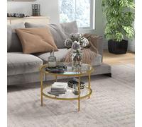Homcom Round Coffee Table With Storage Shelf And Tempered Glass Top, Gold Gold