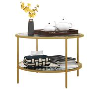 HOMCOM Round Coffee Table with Storage Shelf and Tempered Glass Top - Gold Tone | TJ Hughes