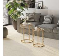HOMCOM Set of 2 Gold Nesting Coffee Table, Side Tables W/ Tempered Glass Top - Gold Tone