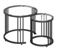 HOMCOM Round Coffee Tables Set of 2, Nesting Tables with Tempered Glass Top and Steel Frame, Black
