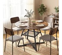 HOMCOM Round Dining Table for 4, 100 cm Kitchen Table w/ Shelf, Rustic Brown, Brown