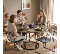 Homcom Round Dining Table For 4-6 Space Saving 120 Cm Rustic Brown