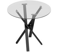 HOMCOM Round Dining Table for 4, 80cm Modern Kitchen Table with Tempered Glass Top and Cross Steel Legs, Clear