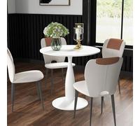 HOMCOM Round Dining Table with Steel Base for Living Room - White