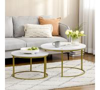 HOMCOM Marble Coffee Table Set of 2, Round Nest of Tables for Living Room