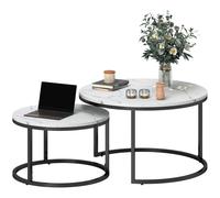 HOMCOM Round Nesting Coffee Table Set of 2, Large Stacking End Side Table with Steel Frame for Living Room, Bedroom, Home Office, 78.5 x 78.5 x 46.5 cm, Marble White White