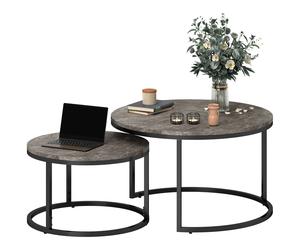 HOMCOM Round Nesting Coffee Table Set of 2, Large Stacking End Side Table with Steel Frame for Living Room, Bedroom, Home Office, 78.5 x 78.5 x 46.5 cm, Marble Dark Grey Marble Dark Grey
