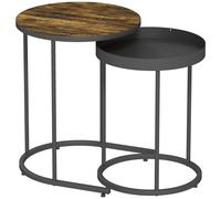 HOMCOM Round Nesting Side Table Set of 2 - Rustic Brown