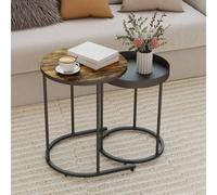 HOMCOM Round Nesting Side Table Set of 2 with Metal Frame for Living Room in Brown HOMCOM Brown