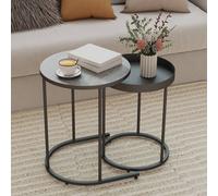 (Grey) HOMCOM Nesting Side Table Set of 2, Industrial Round Nest of Tables