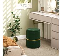 HOMCOM Round Pouffe, Storage Footstool with Cushioned Top, Dark Green