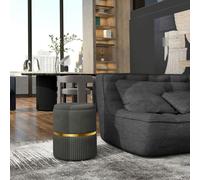 HOMCOM Round Storage Foot Stool, Velvet-feel Fabric Upholstered Pouffe in Grey HOMCOM Grey