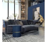 HOMCOM Round Pouffe, Storage Footstool With Cushioned Top, Hidden Space Dark Blue