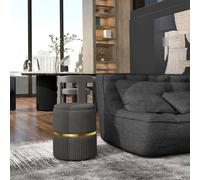 HOMCOM Round Pouffe, Storage Footstool With Cushioned Top, Hidden Space Grey, Grey