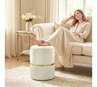 HOMCOM Round Pouffe Storage Footstool with Hidden Space, Beige