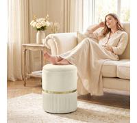 HOMCOM Round Pouffe Storage Footstool with Hidden Space, Beige HOMCOM Beige