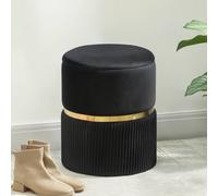 HOMCOM Round Pouffe Storage Footstool with Hidden Space - Black