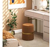 Homcom Round Pouffe Storage Footstool With Hidden Space In Light Brown Light Brown