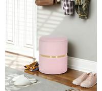 Portland Pink Velvet Round Pouffe Footstool with Storage - Size: 46 x 37 x 37cm - Wilko