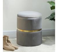 (Grey) HOMCOM Round Pouffe Storage Footstool with Hidden Space