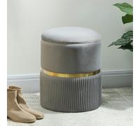HOMCOM Round Pouffe Storage Footstool with Hidden Space, Light Grey, Grey