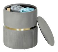 HOMCOM Round Pouffe Storage Footstool with Hidden Space, Light Grey, Grey