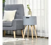 Homcom Round Side Table Nightstand W/ Hidden Storage Space Removable Lid, Grey