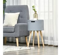 HOMCOM Round Side Table Nightstand w/ Hidden Storage Space Removable Lid, Grey