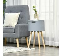 Round Side Table Wood Nightstand with Hidden Storage Space Removable Tray HOMCOM Grey One Size