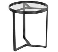 HOMCOM Round Side Table with Tempered Glass Top and Geometric Metal Frame for Small Space, Black