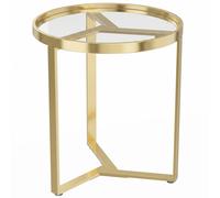HOMCOM Round Side Table with Tempered Glass Top and Geometric Metal Frame for Small Space, Gold Tone