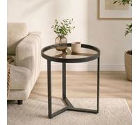 HOMCOM Round Side Table with Tempered Glass Top and Metal Frame, Black