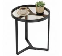 Homcom Round Side Table With Tempered Glass Top And Metal Frame, Black Black