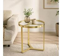 HOMCOM Round Side Table with Tempered Glass Top and Metal Frame, Gold Tone