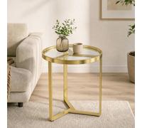 Homcom Round Side Table With Tempered Glass Top And Metal Frame, Gold Tone