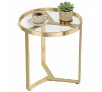 HOMCOM Round Side Table with Tempered Glass Top & Metal Frame, Gold Tone HOMCOM Gold