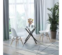 Side Table with Clear Tempered Glass Top - Round Table with Metal Legs - Modern Dining Table Furniture for Dining Room Living Room - Black Top & Legs