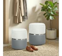 HOMCOM Round Storage Ottoman Set of 2, Nesting Footrest Stool - 2 - Ottoman with Storage - Cream and Grey
