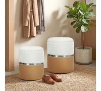 Homcom Round Storage Ottoman Set Of 2, Nesting Footrest Stool, Cream & Brown