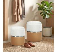 Homcom Round Storage Ottoman Set Of 2, Nesting Footrest Stool In Brown Brown