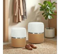 HOMCOM Round Storage Ottoman Set of 2, Nesting Footrest Stool - Ottoman with Storage - Cream and Brown - Set of 2