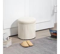 HOMCOM Round Storage Ottoman with Lid, Legs, 40cm Corduroy Footstool Chest in Beige HOMCOM Beige