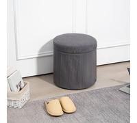 Homcom Round Storage Ottoman With Lid, Legs, 40Cm Corduroy Footstool Chest In Grey Grey One Size